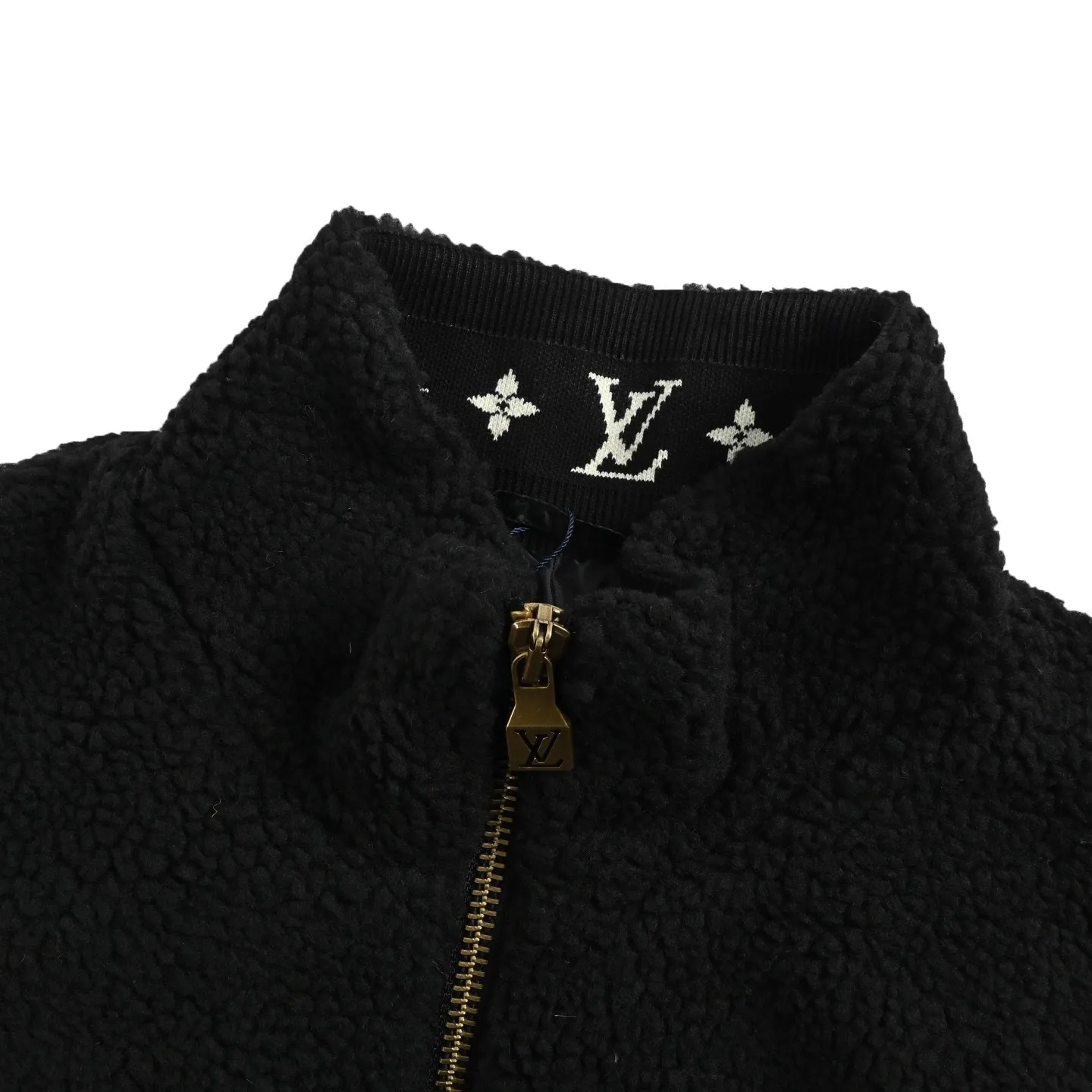 Louis Vuitton/Louis Vuitton 24Fw leather sherpa stand collar jacket (Black)